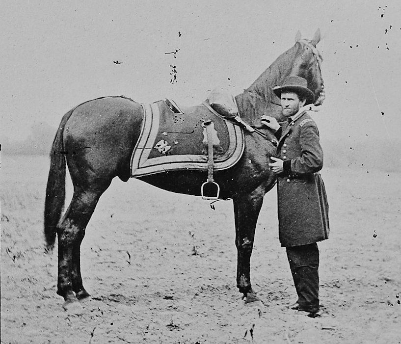 Grant lent his horse, Cincinnati, to President Lincoln to ride from the station to the Wallace House in Petersburg. Appomattox Court House. American Civil War.