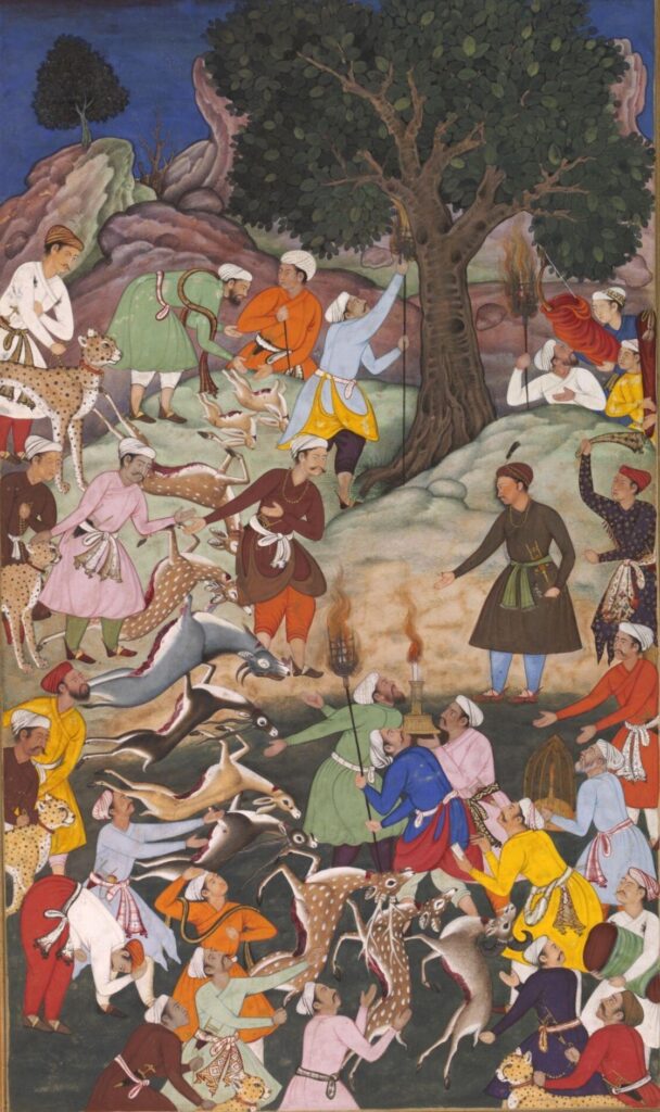 Emperor Akbar hunting at night Mughal Empire