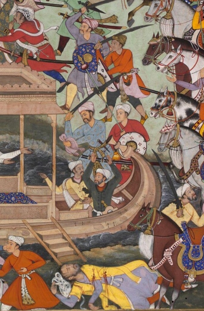 Bairam Khan's death, a closeup from the illustration in the Akbarnam.