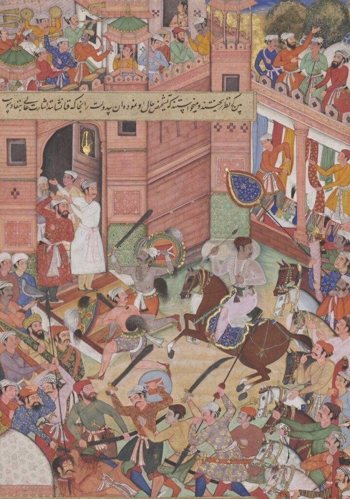 A scene from Akbar's empire. A slave named Falud attempted to assassinate Emperor Akbar in Delhi.