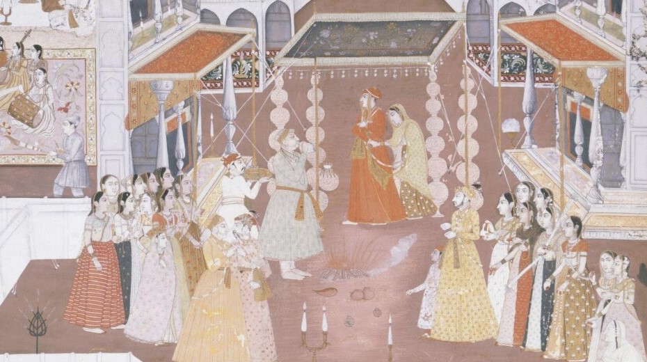 A Mughal painting of a wedding ceremony.