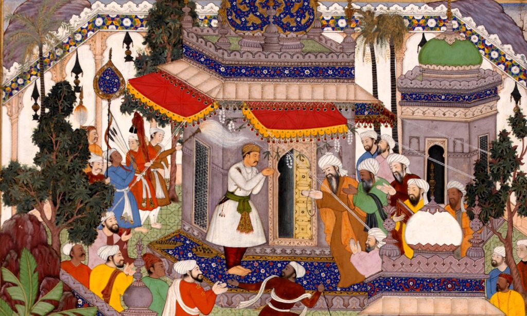 Emperor Akbar praying at Shaikh Chisti's tomb in Ajmer.