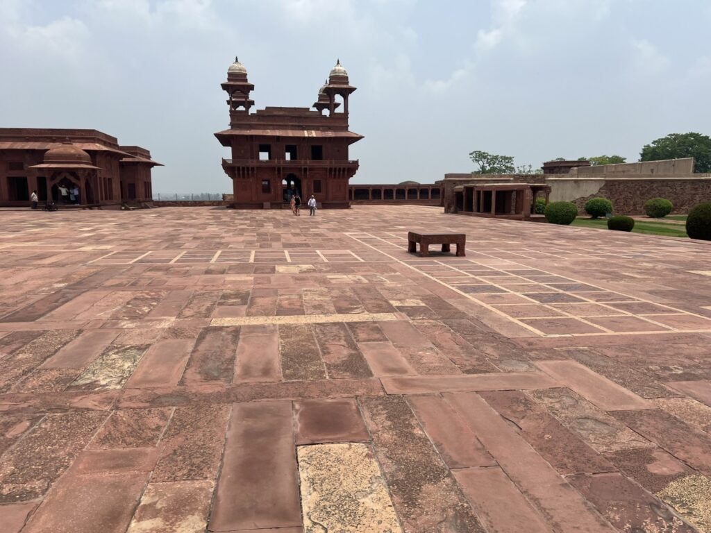 The central courtyard of Emperor Akbar's capital city of Fatehpur Sikri, with the chaupar board drawn in stone.